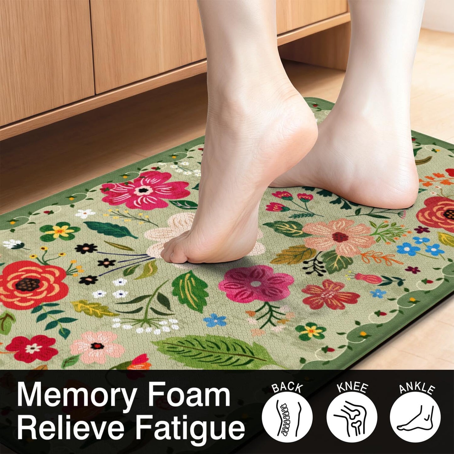Boho Floral Anti Fatigue kitchen Rugs and Mats Non Slip Comfort Washable Waterproof Floor Kitchen decor Mat, Modern Farmhouse Bohemian rug Set of 2 for Home, Sink, Laundry, 17.3"x47"+17.3"x30"