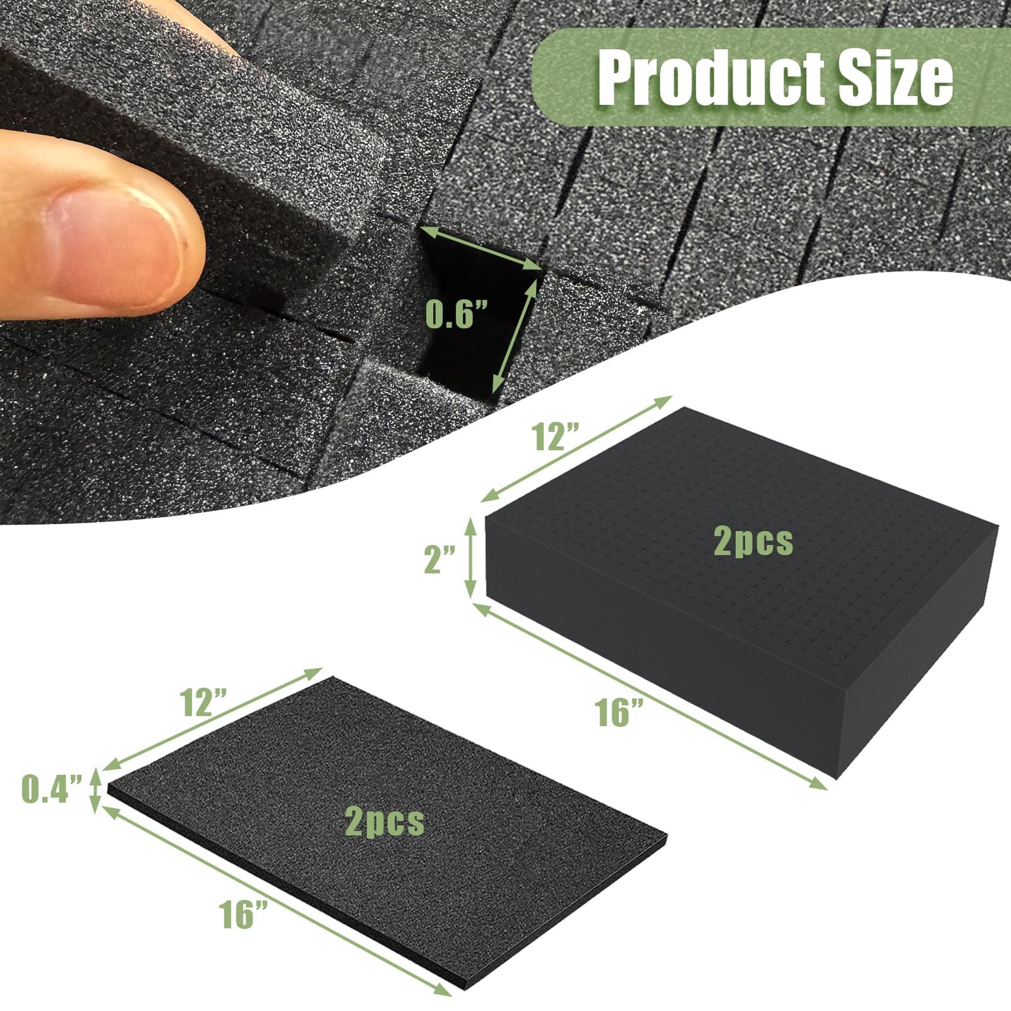 4 Pack Gun Case Foam Inserts - 16x12x2 & 16x12x0.4 Inches Pick and Pluck Foam Sheets for Firearms, Tools & Crafts - Closed Cell Polyurethane Padding for Gun Case, Toolbox, Storage Cases & Organizers