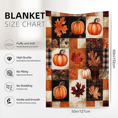 Blanket Thanksgiving Lightweight Soft Throw Blanket for Girls Teens Women, Plaid Pumpkin Fall Fuzzy Blanket Home Room Decor 50x60 Inches
