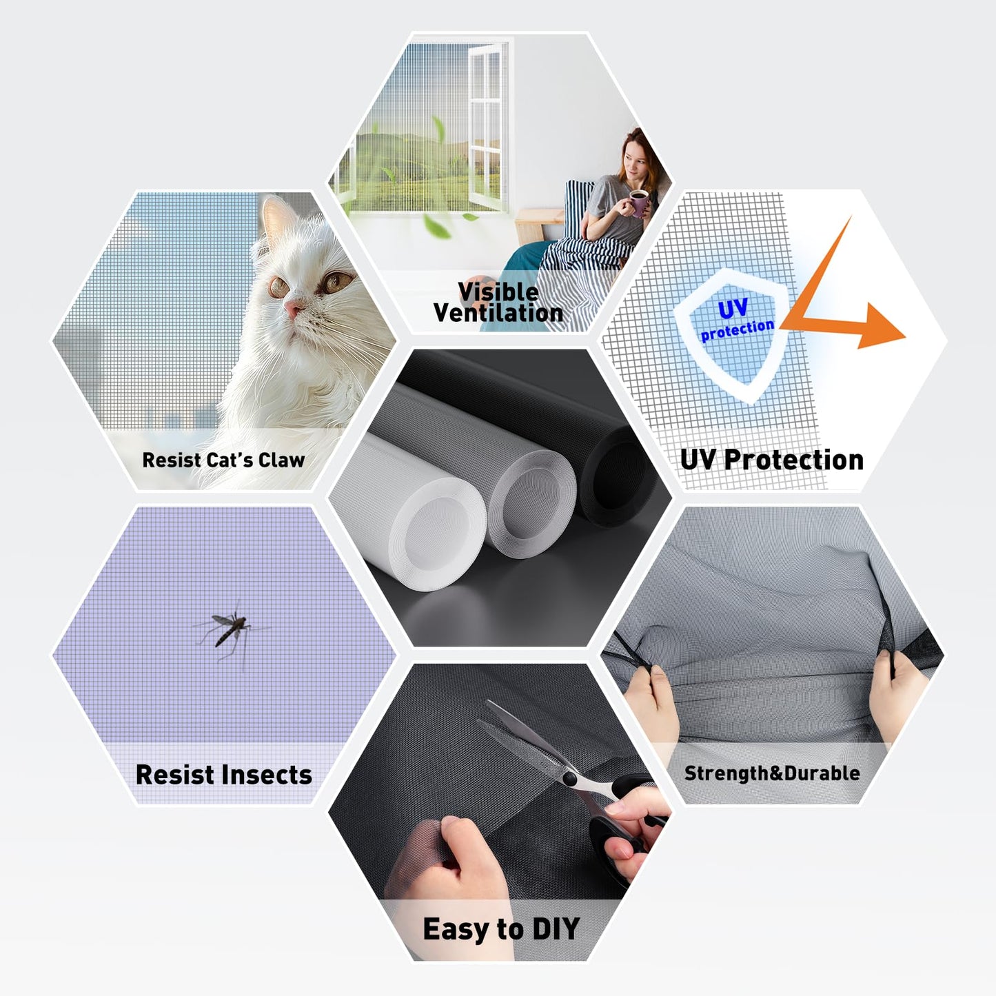 MAGZO Window Screen Replacement Mesh 48"W x 99"L - Pet Resistant Premium & Durable Polyester Screen Door Mesh, Allows Fresh Air In, DIY Repair Kit Includes Tool for Sliding Doors,Windows,Patio, Gray