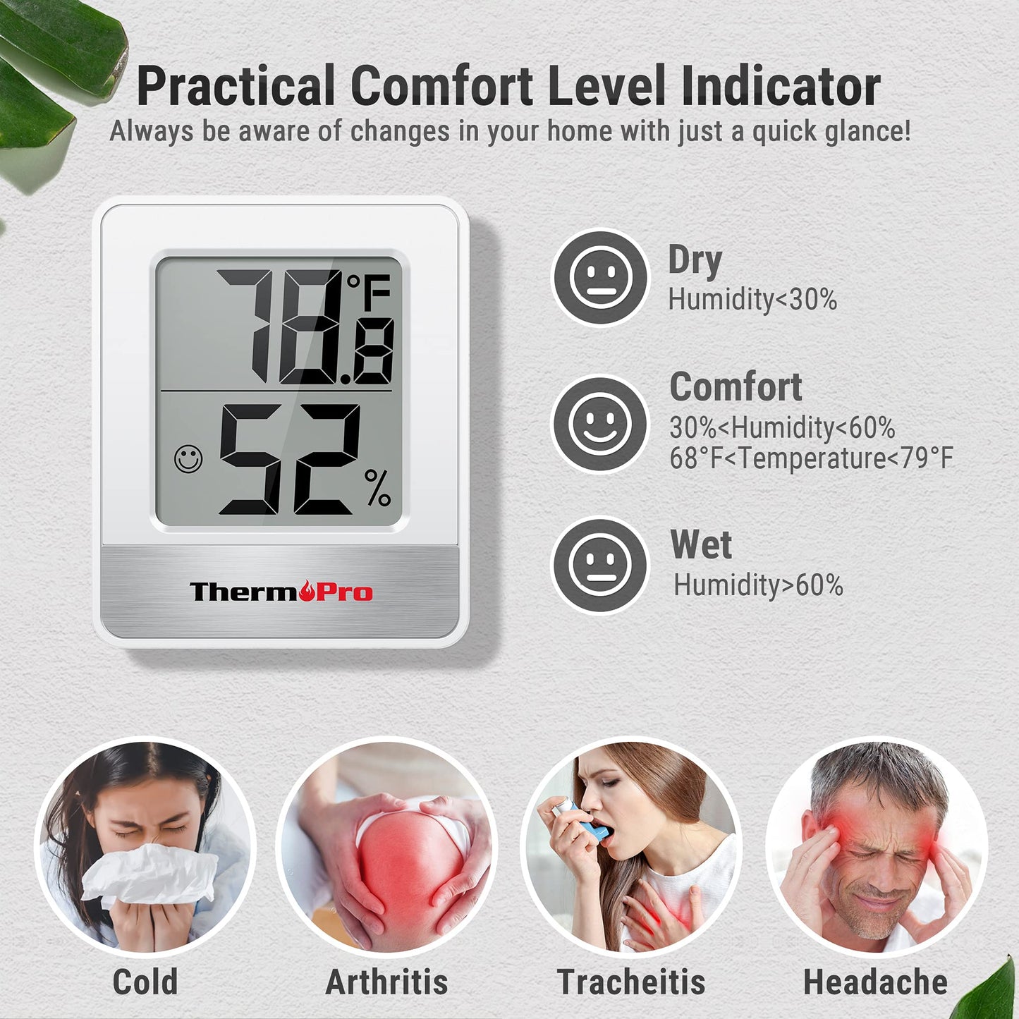 TempPro TP49 Digital Hygrometer Indoor Thermometer Humidity Meter Room Thermometer with Temperature and Humidity Monitor Mini Hygrometer Outdoor Thermometer (Previously ThermoPro)