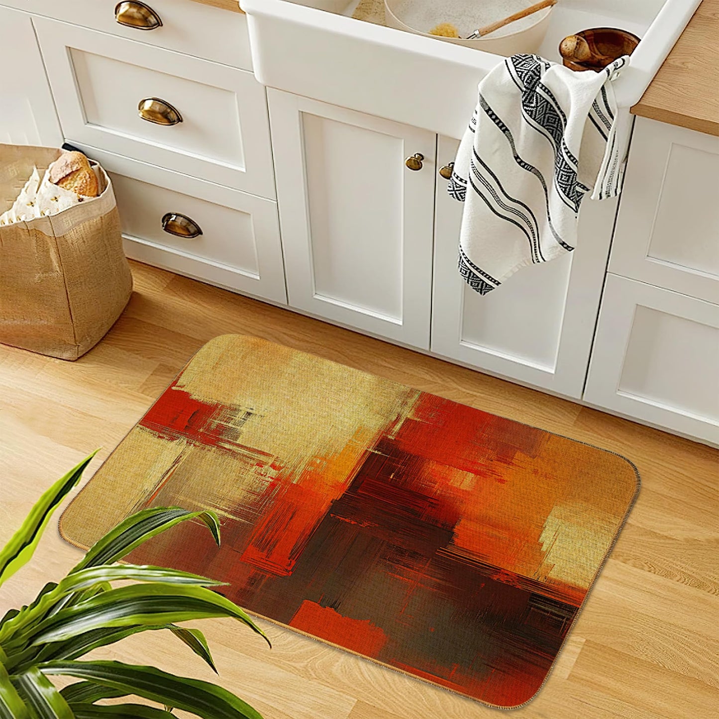 Abstract Art Door Mat 17"x29",Golden Orange Gray Doormat Indoor Entrance,Non Slip Rubber Front Door Mats Washable Absorbent Inside Outside Low-Profile Home Entryway Rug Outdoor