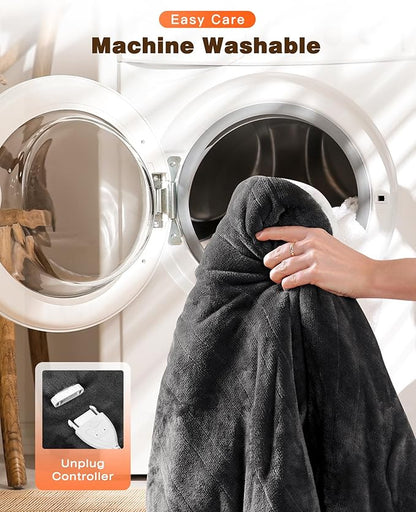 Wearable Heated Blanket - Cozy Gift for Women, Mom, Men| Reversible Flannel & Sherpa Electric Wrap with Pockets & Hood, 6 Heat Levels, 1-4H Timer, ETL Safe, Machine Wash, 50"x70" Grey
