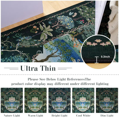 Vasofe 3x5 Bedroom Rug,Washable Rugs for Entryway, Living Room, Indoor Floor Mat, Modern Animal Peacock Floral Mats for Nursery, Farmhouse, Laundry Room, Non Slip Low Pile Soft Carpet, Black Green