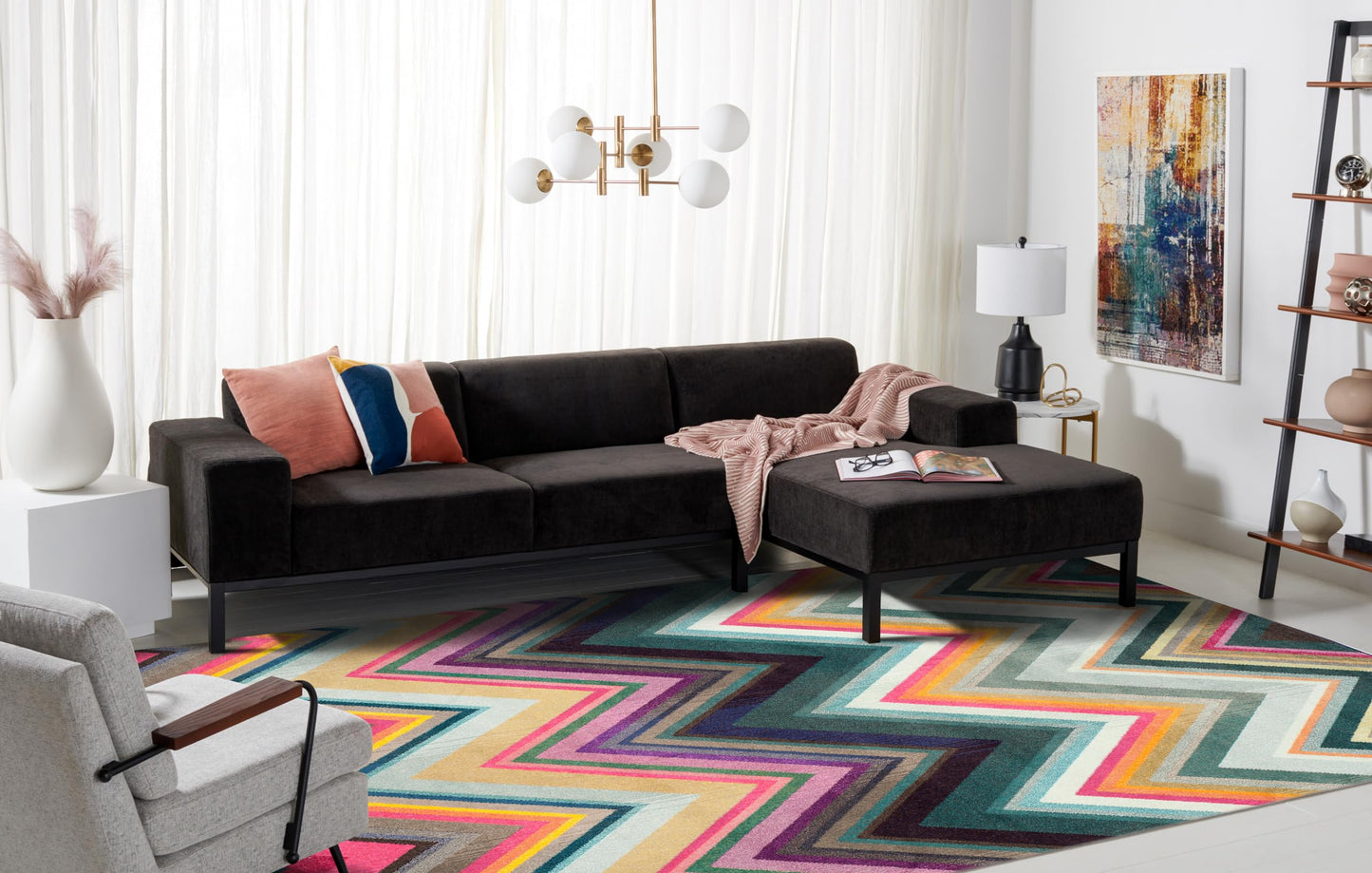 SAFAVIEH Monaco Collection Area Rug - 9' x 12', Multi, Boho Chevron Design, Non-Shedding & Easy Care, Ideal for High Traffic Areas in Living Room, Bedroom (MNC234F)