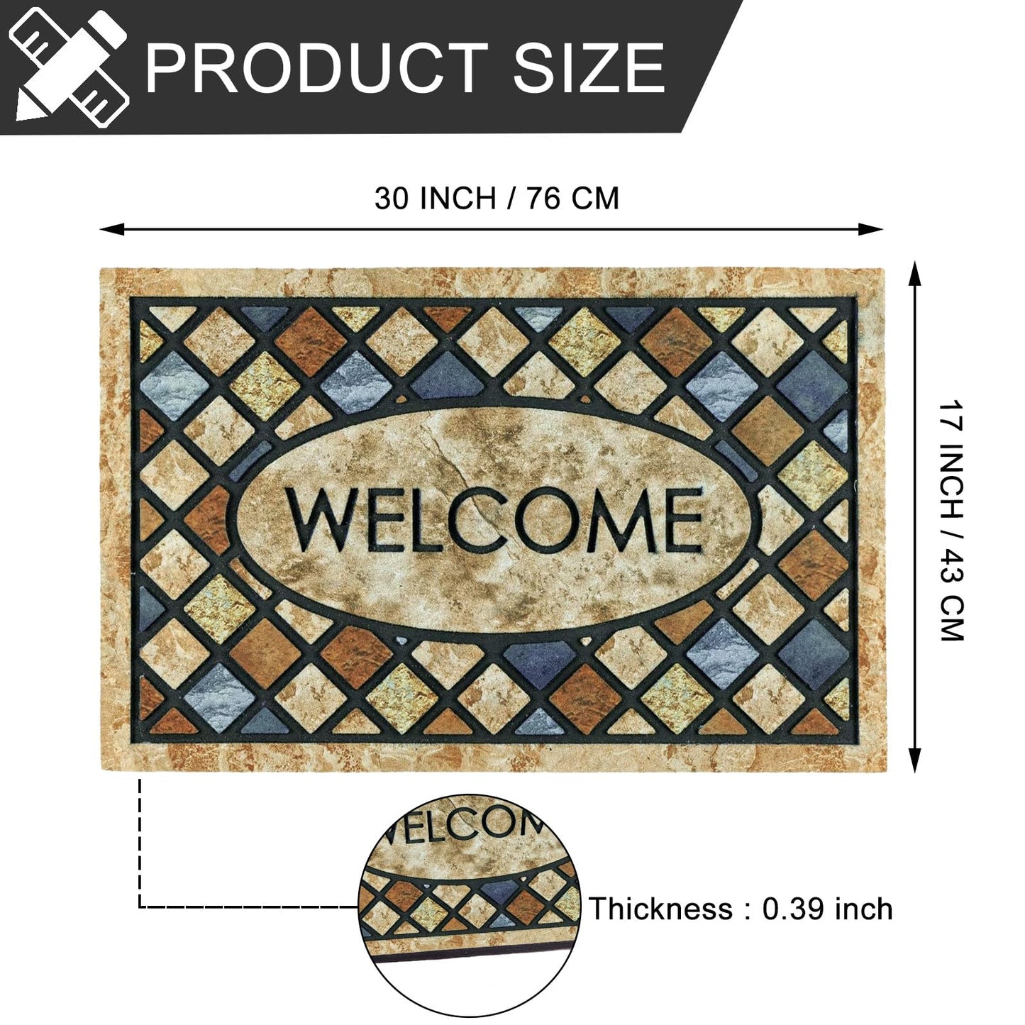 CHICHIC Blue Welcome Door Mat 17x 30 Inch Front Doormat Outdoors for Home Entrance Outdoors Mat for Outside Entry Way Doormat Entry Rugs, Heavy Duty Non Slip Rubber Back Low Profile