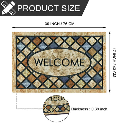 CHICHIC Blue Welcome Door Mat 17x 30 Inch Front Doormat Outdoors for Home Entrance Outdoors Mat for Outside Entry Way Doormat Entry Rugs, Heavy Duty Non Slip Rubber Back Low Profile