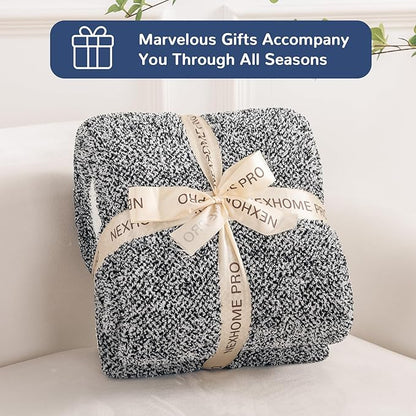 NEXHOME PRO Twin Size Soft Throw Blankets for Couch, Cozy Blankets Reversible Warm Knit Blanket for Women, Fuzzy Plush Lightweight Throws for Sofa, Bed, Picnic, Black 60 x 80 inches