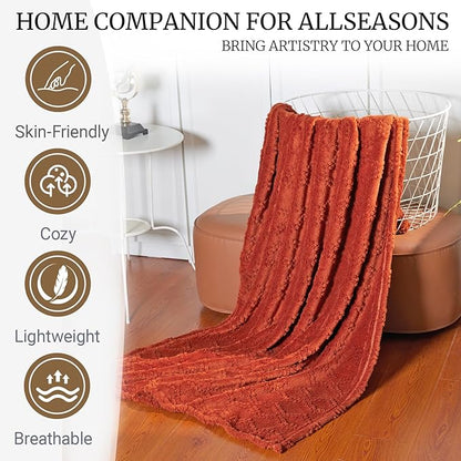 Jacquard Boho Fleece Throw Blanket-Cozy Fluffy Soft Lightweight Fuzzy Fall Blanket for Sofa, Couch, Bed, Chair & Car, Gifts for Teen Girls, Women & Men, Home and Dorm Decor, Rust Red, 50" x 70"