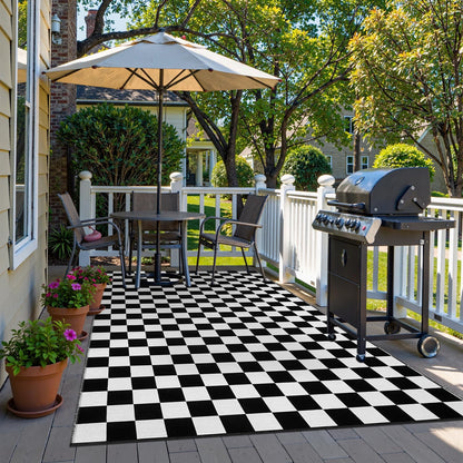 Seavish Checkered Rug, 5x8 Ft Black and White Rug, Retro Moroccan Checkerboard Rugs, Lightweight Outdoor Washable Area Rug, Rustic Floor Carpet Decor for Living Room Bedroom Dining Room Patio