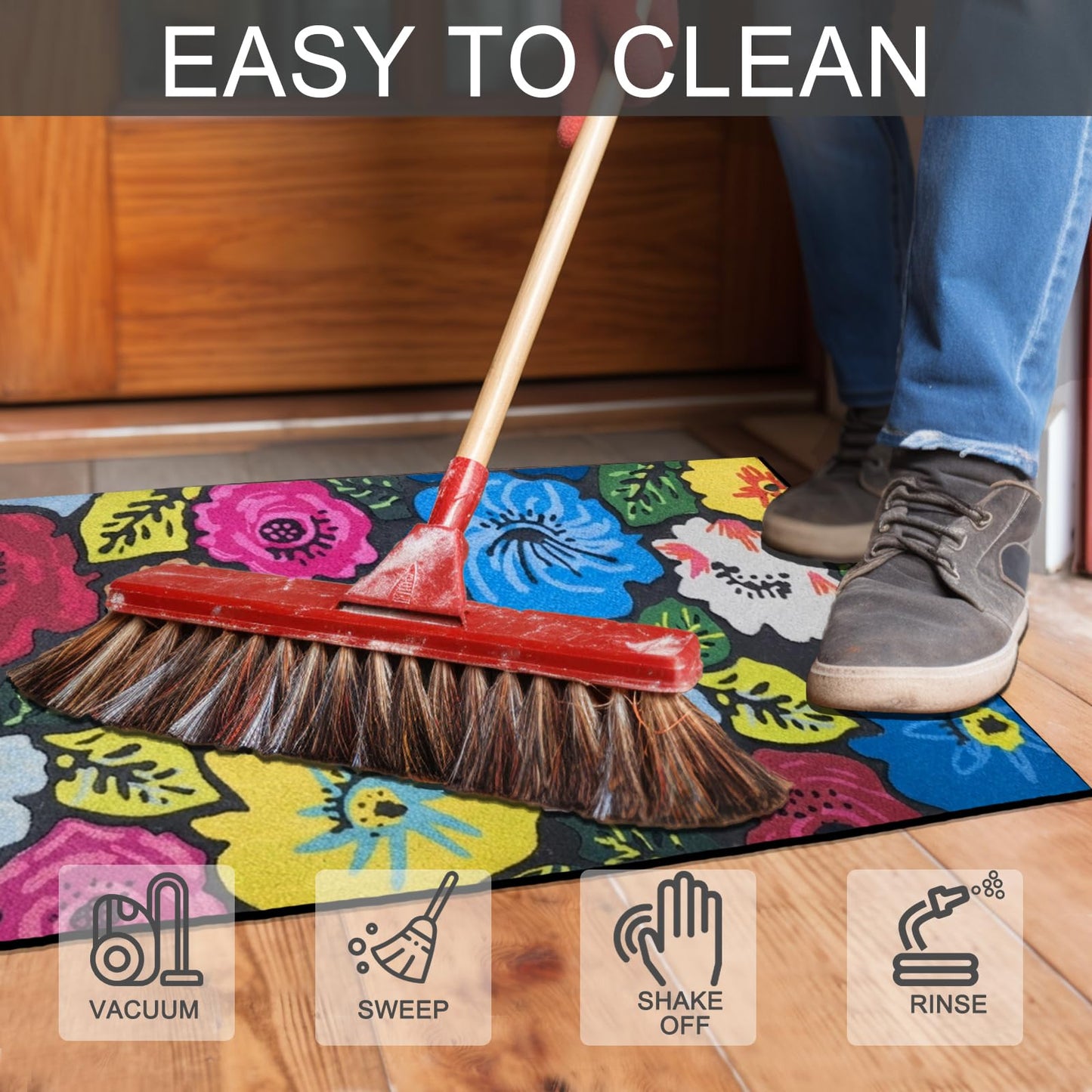CHICHIC Welcome Door Mat 18 x 30 Inch Front Doormat Outdoors for Home Entrance Outdoors Mat for Outside Entry Way Doormat Entry Rugs, Heavy Duty Non Slip Rubber Back Low Profile, Flower