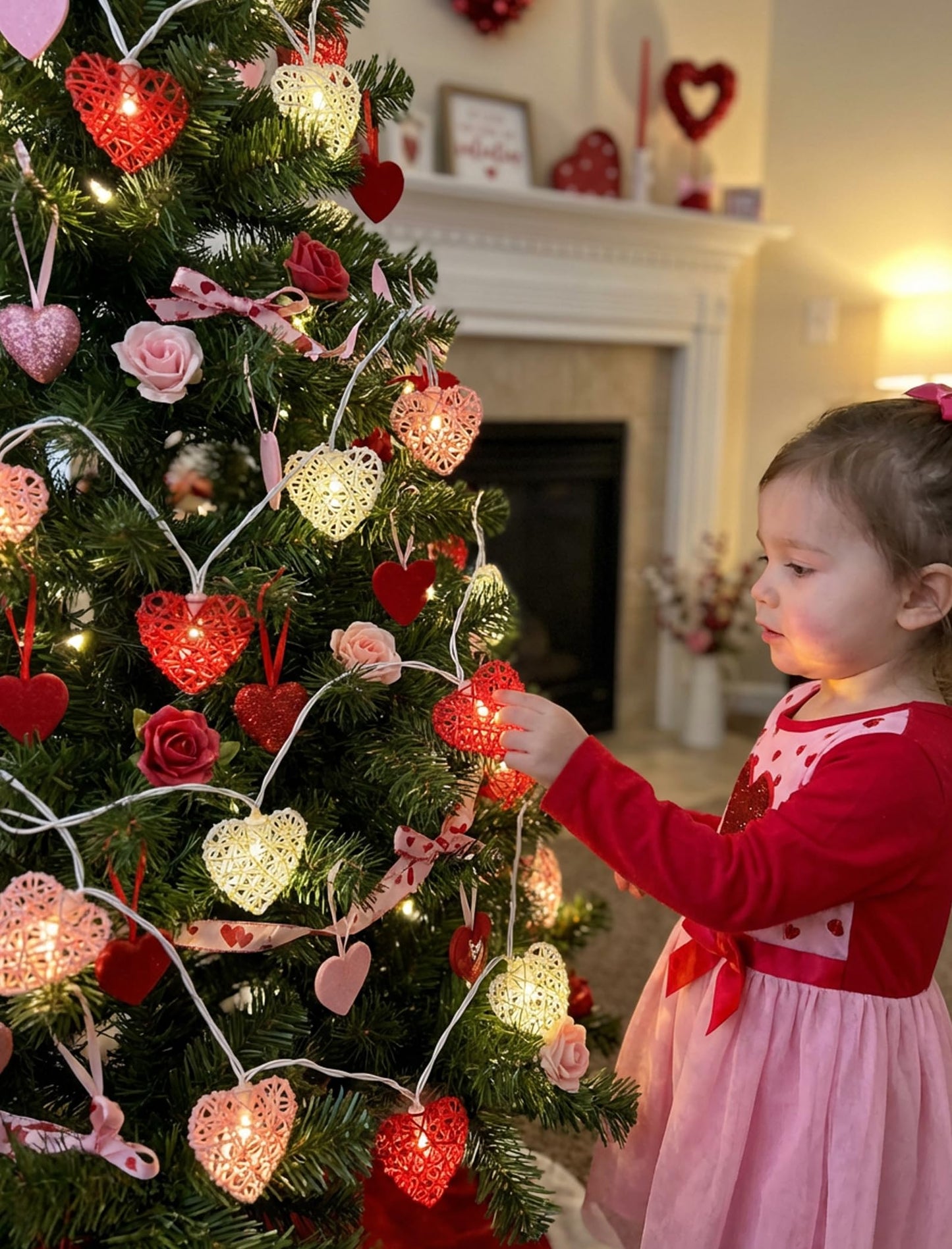 Red Pink and White Heart Shape String Lights, 8.5Ft Valentine's Day Decorations Lights with 10 LED Heart Light Bulbs, Hanging Window Fairy Lights for Indooe Outdoor Wedding Anniversary Valentine Decor