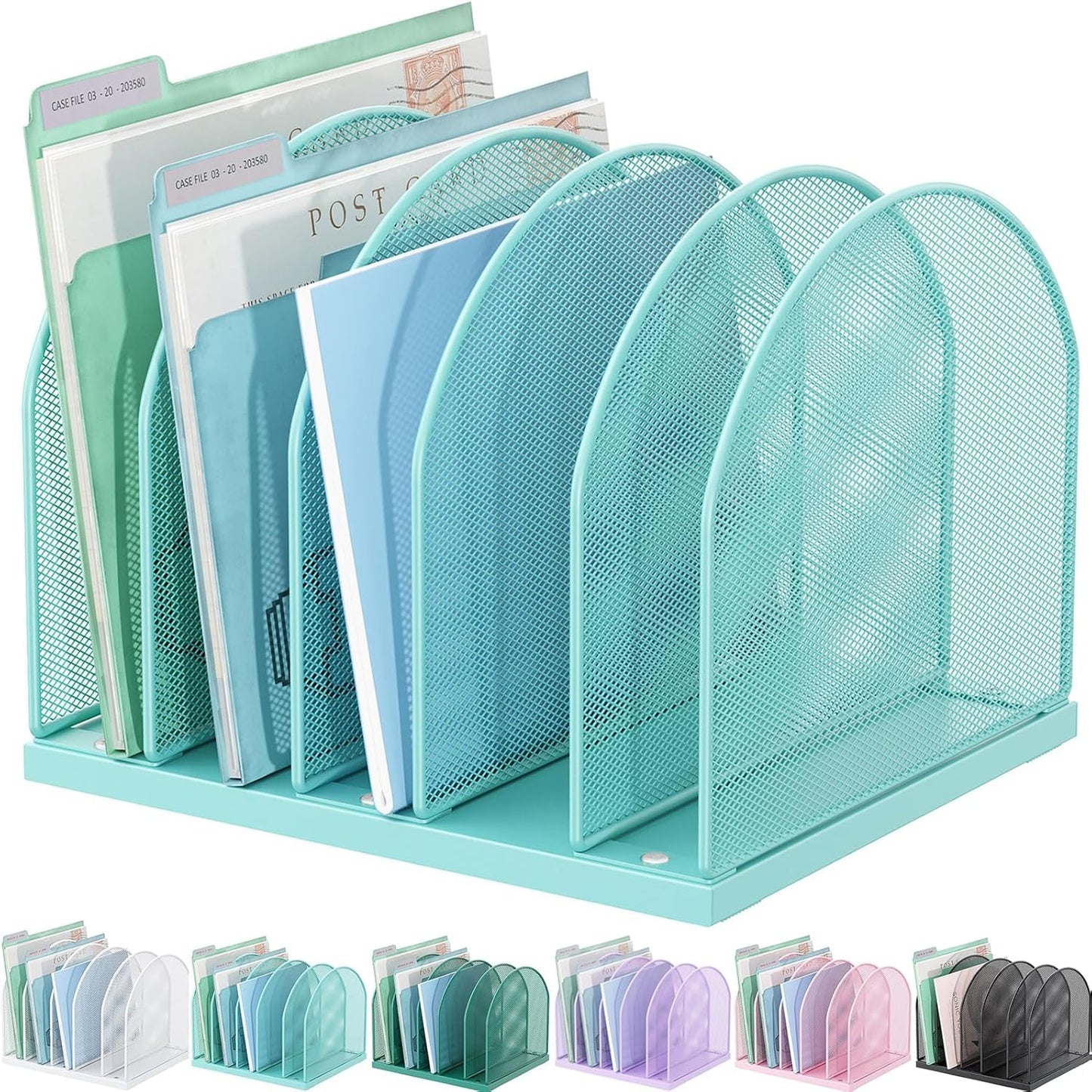 gianotter Desktop File Organizer, Desk Organizer with 5 Compartments, Paper Organizer for Desk, Workspace Organizers for Office Supplies (Blue, Upright Style)