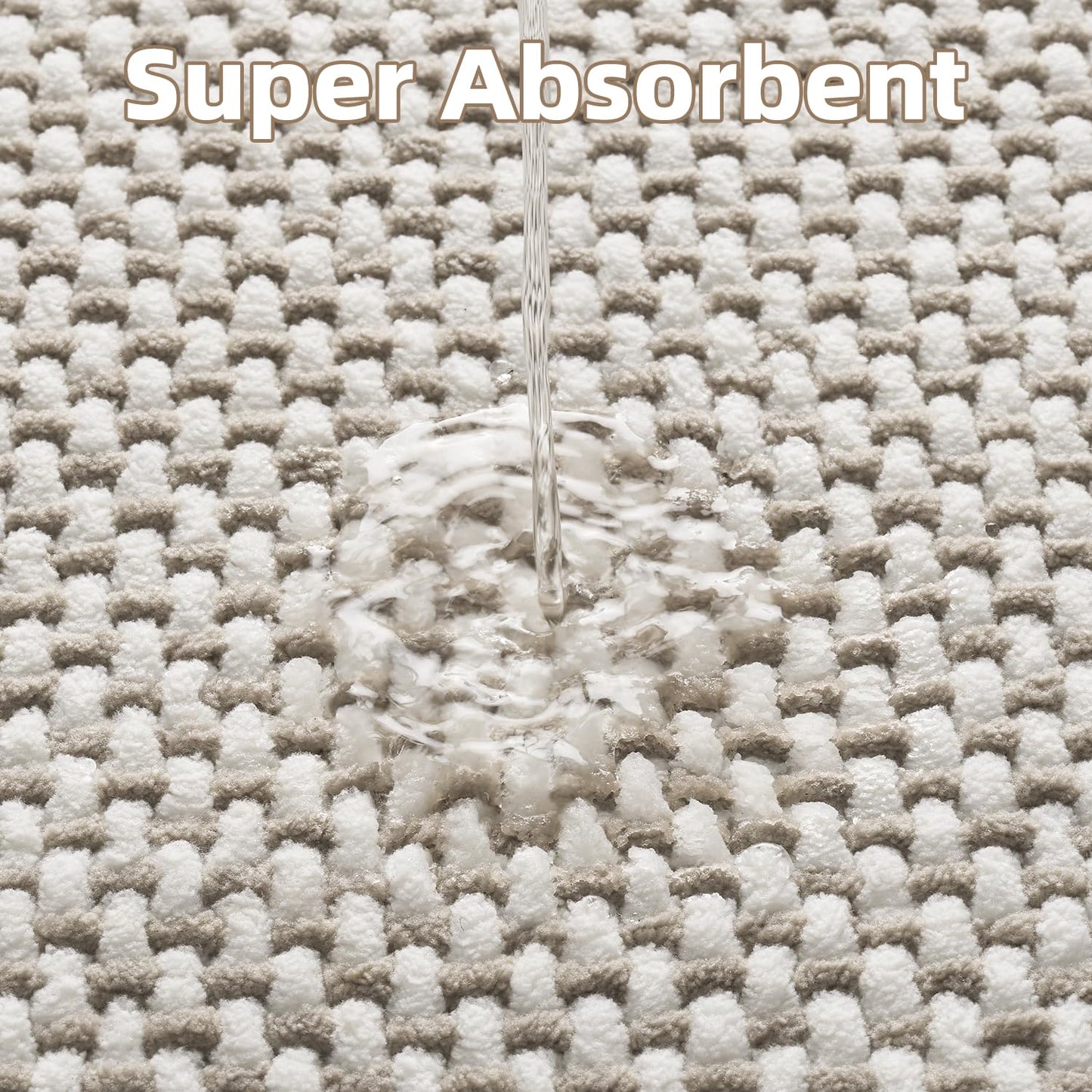 PADOOR-Bath Mat-Super Absorbent Chenille Bathroom Mats-Rubber Backed Bath Mats for Bathroom Non Slip, Easy Clean Bathroom Rugs Front of Bathtub,Shower Room,Sink-17×28, Beige&Cream