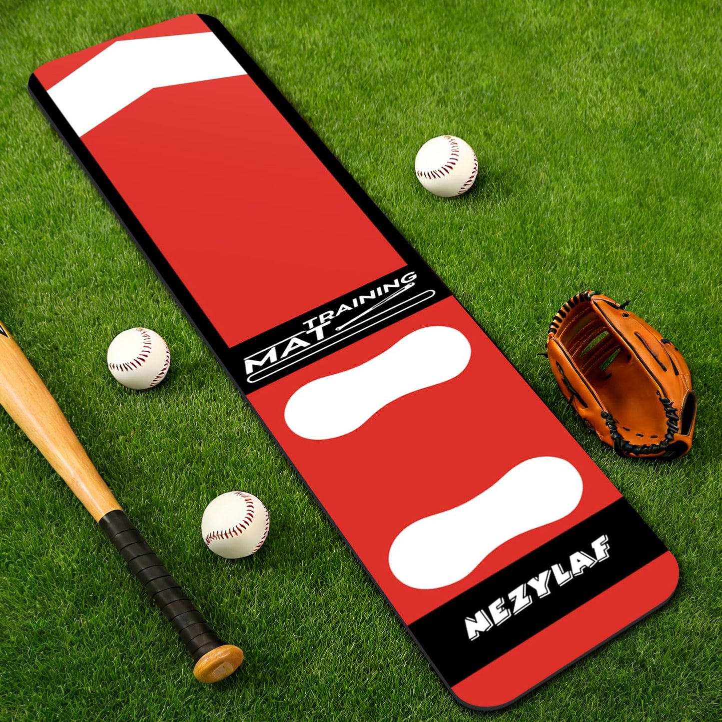 Nezylaf Softball Pitching Mat for Young Baseball Beginner - Non-Slip Portable Softball Training Mat for Hitting Practice - 54'' x 12'' Durable Batting Mat for Indoor/Outdoor Use (Lightweight)