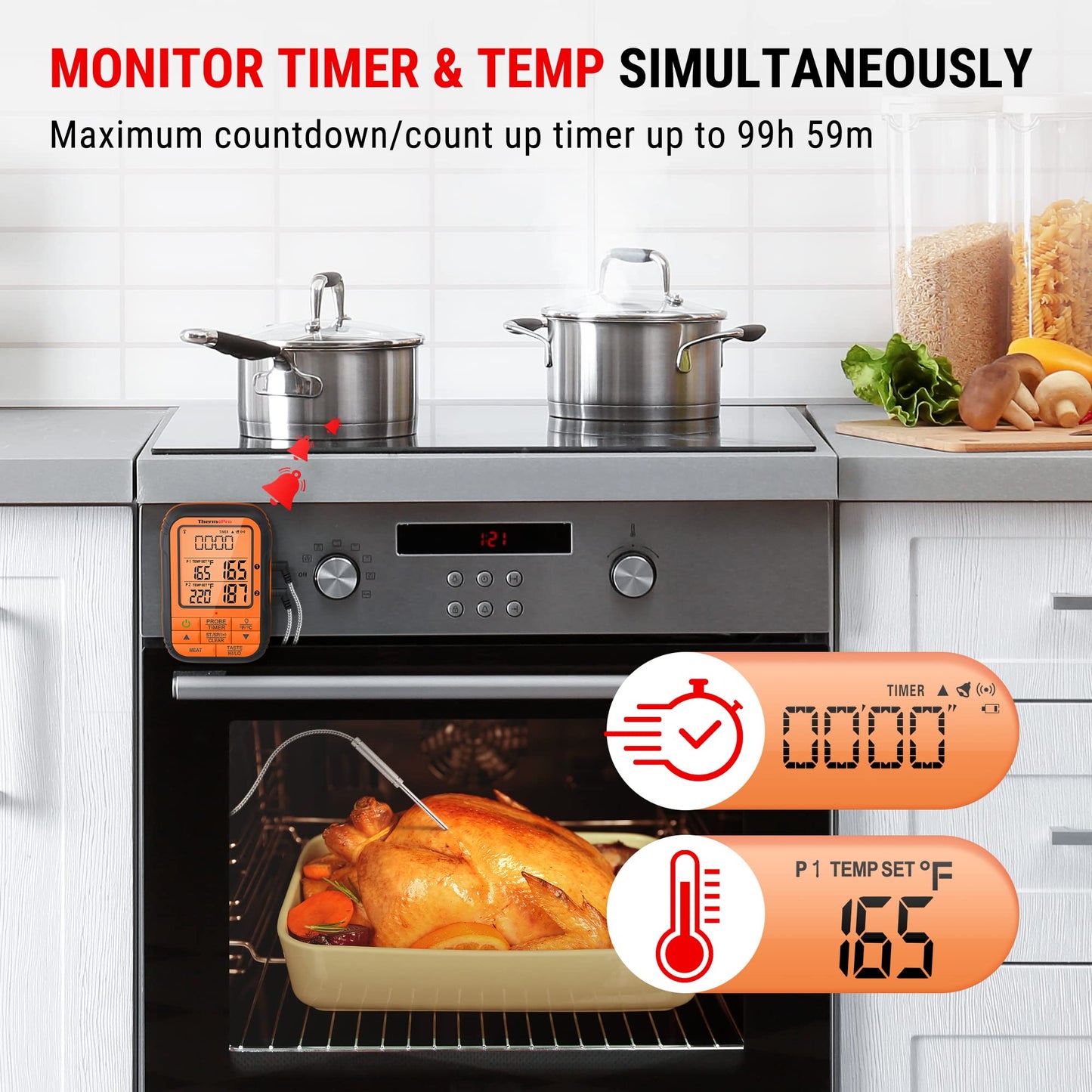 ThermoPro TP27 500FT Long Range Wireless Meat Thermometer for Grilling and Smoking with 4 Probes Smoker BBQ Grill Kitchen Food Cooking Digital Thermometer for Meat