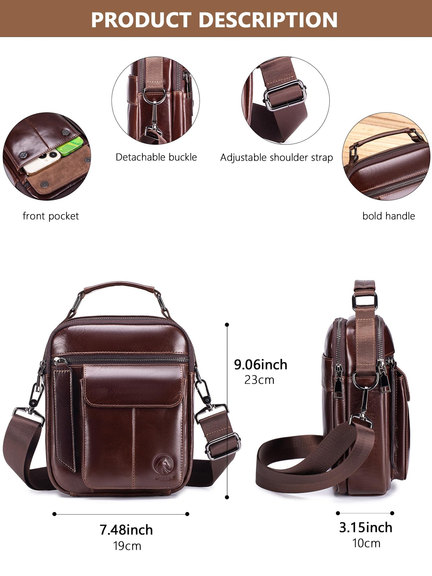 RAINBOW HORSE Men's Vintage Genuine Leather -Durable,Stylish & Practical Crossbody Bag for Daily Essentials