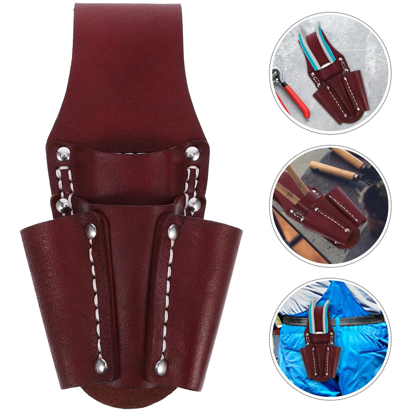 HOMSFOU Cowhide Leather Tool Pouch Portable Waist Repairing Tool Organizer with Multiple Pockets for Electrician Pliers Screwdrivers and Garden Shears 8X8X8 Inches