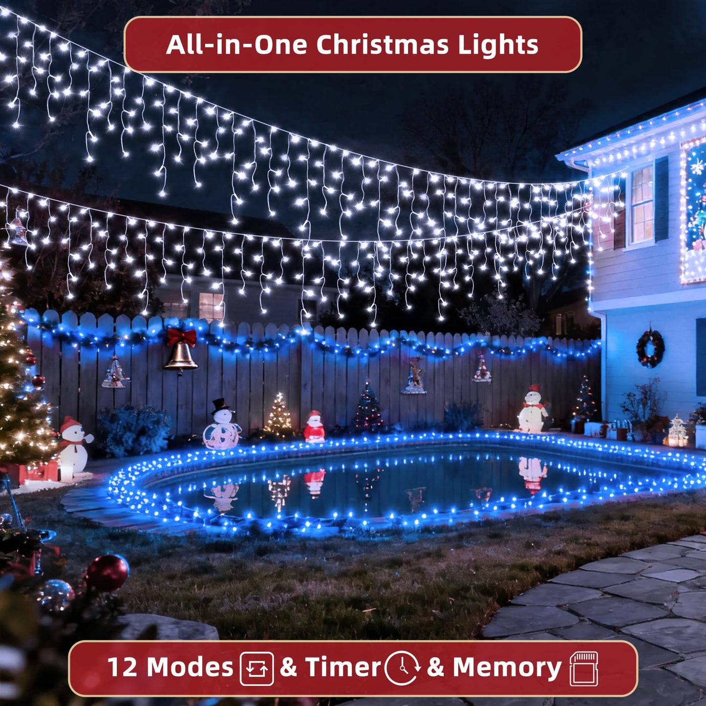 810 LED Christmas Lights Outdoor 82FT with 180 Drops, Christmas Decorations Hanging Lights 12 Modes, Dimmable Outsite Fairy String Lights for Wedding Party Holiday Winter Wonderland Decor Cool White