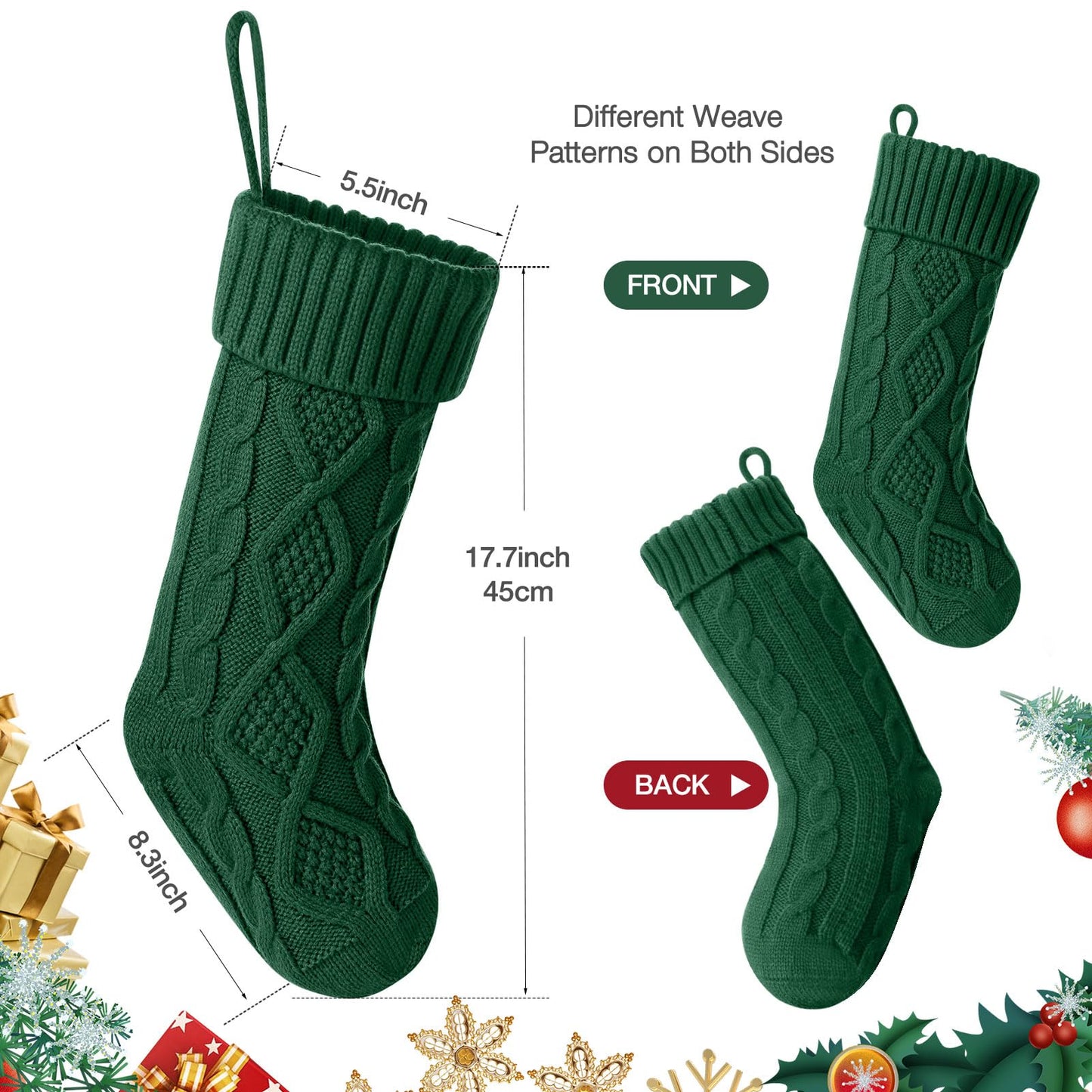 Hommtina Christmas Stockings, Personalized Christmas Stockings 18 Inches Large Size Cable Knitted Stocking Gifts (6pcs red&Green)