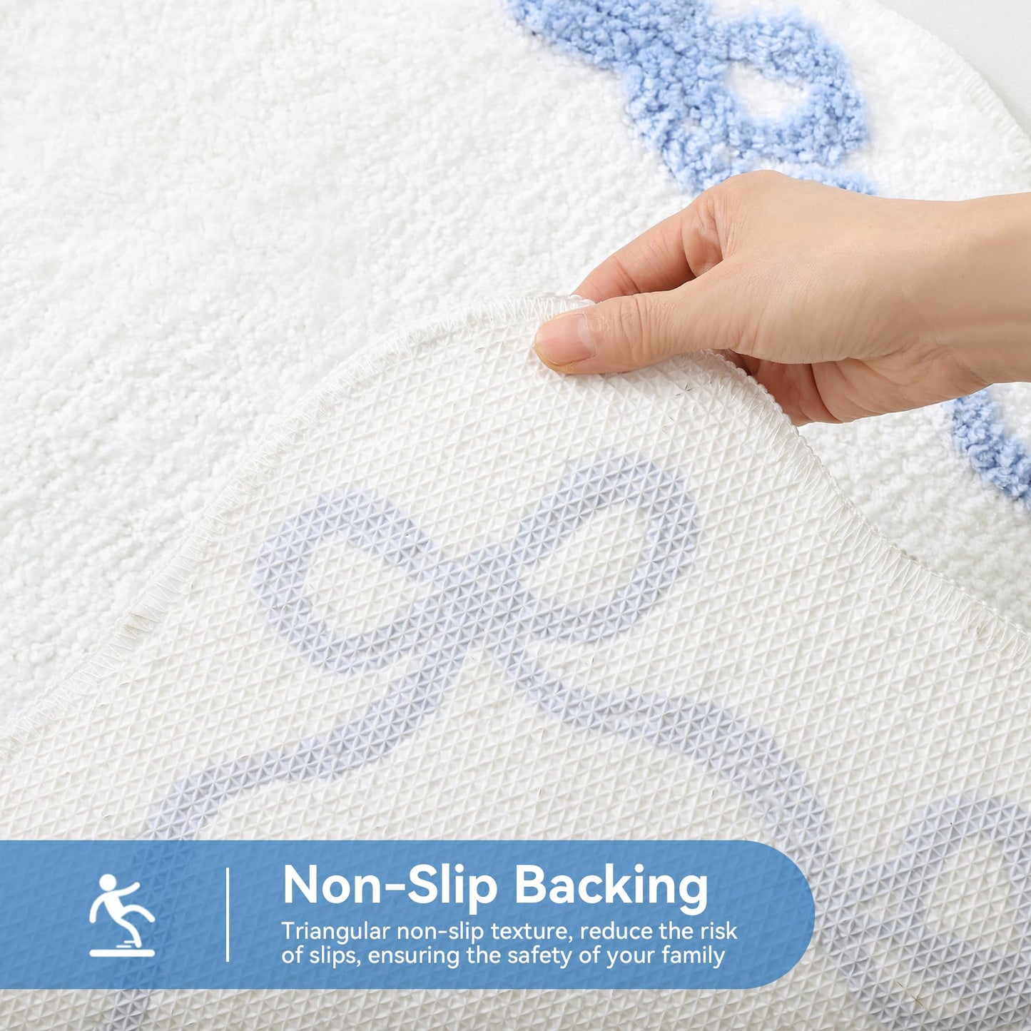 TRUEDAYS Blue Scalloped Bath Mat - Cute Bow Bathroom Rugs Small Non Slip Bath Mat, Soft & Absorbent Bath Rugs for Bathroom Decor, Tub, Vanity Floor