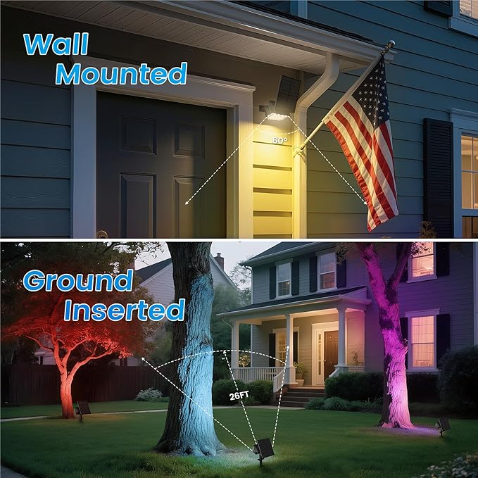 VOLISUN Solar Spot Lights Outdoor Waterproof IP67, 27 LED with 6 Color Changing Landscape Lights for Outside Yard Garden Pathway(2 Pack- RGB)