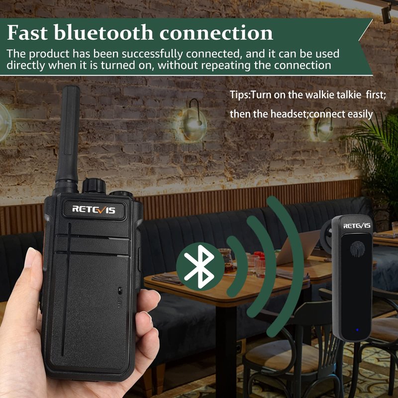 Retevis RB37 Bluetooth Walkie Talkies,Bluetooth Two Way Radio New Version,2000 mAh&120h Standby Long Battery Life,Wireless Earpiece,Flashlight,VOX,Type-C,2 Way Radio for Church Hospital Family(2Pack)