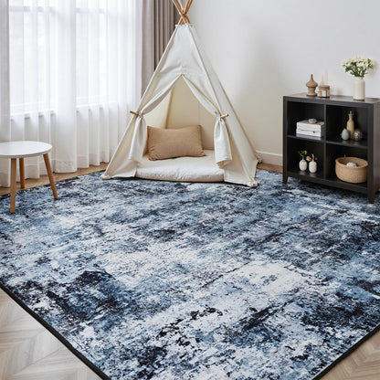 Rugflix 5x7 Area Rugs for Living Room, Washable Large Rug Stain-Resistant Low Pile, Modern Dark Carpet for Dining Room Home Office Kid Room Nursery Bedroom, Navy Blue/Black