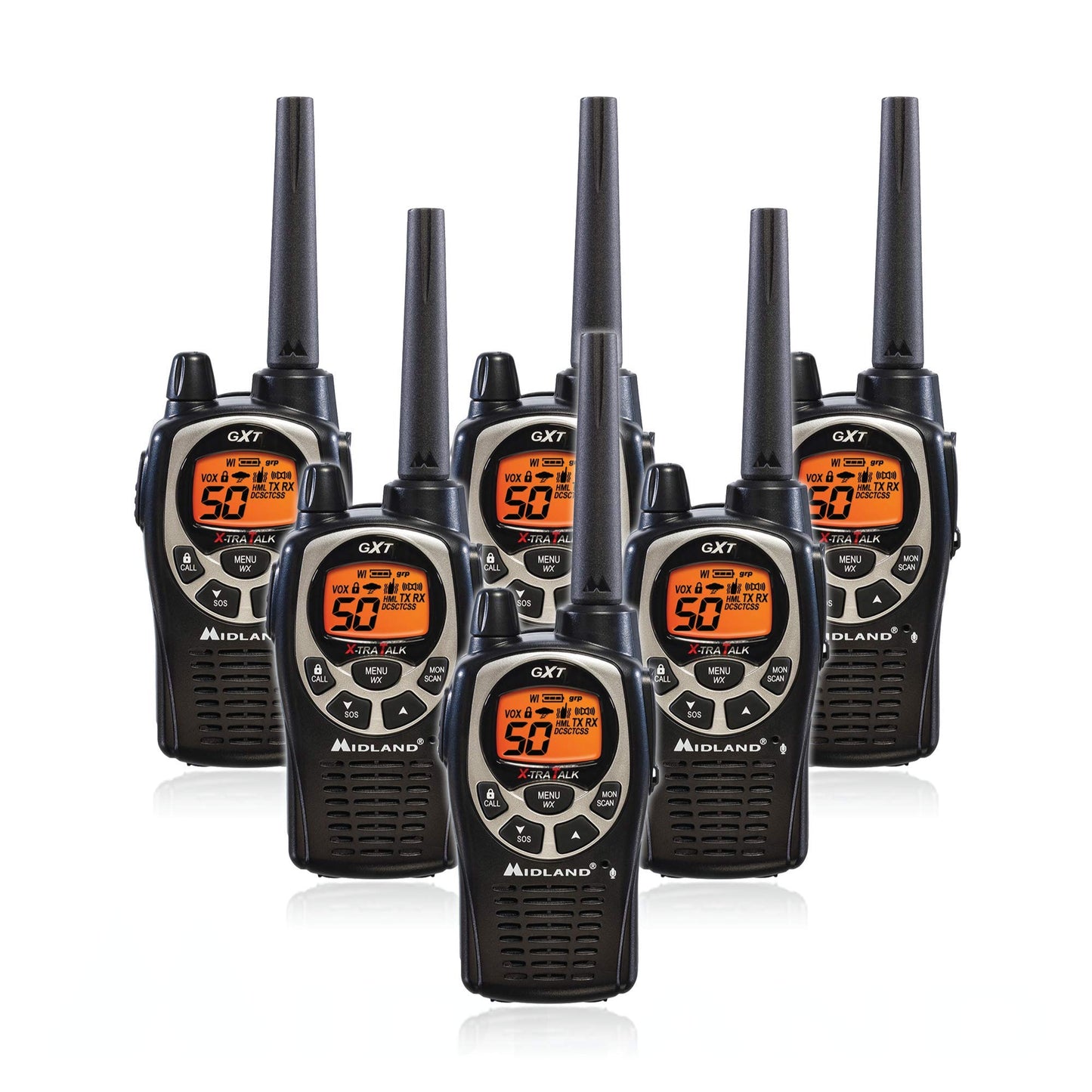 Midland GXT1000 GMRS Walkie Talkie - Long Range Two Way Radio with NOAA Weather Scan + Alert, 50 Channels, and 142 Privacy Codes (Black/Silver, 10 Radios)