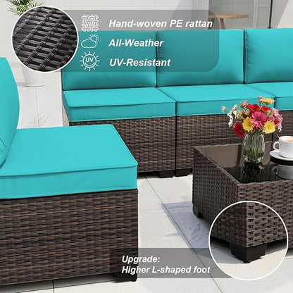 ALAULM 13 Pieces Patio Furniture Set with 2 Swivel Chairs Patio Furniture Outdoor Sectional Sofas with 55000 Gas Fire Pit Patio Conversation Set w/10 Cushions-Blue