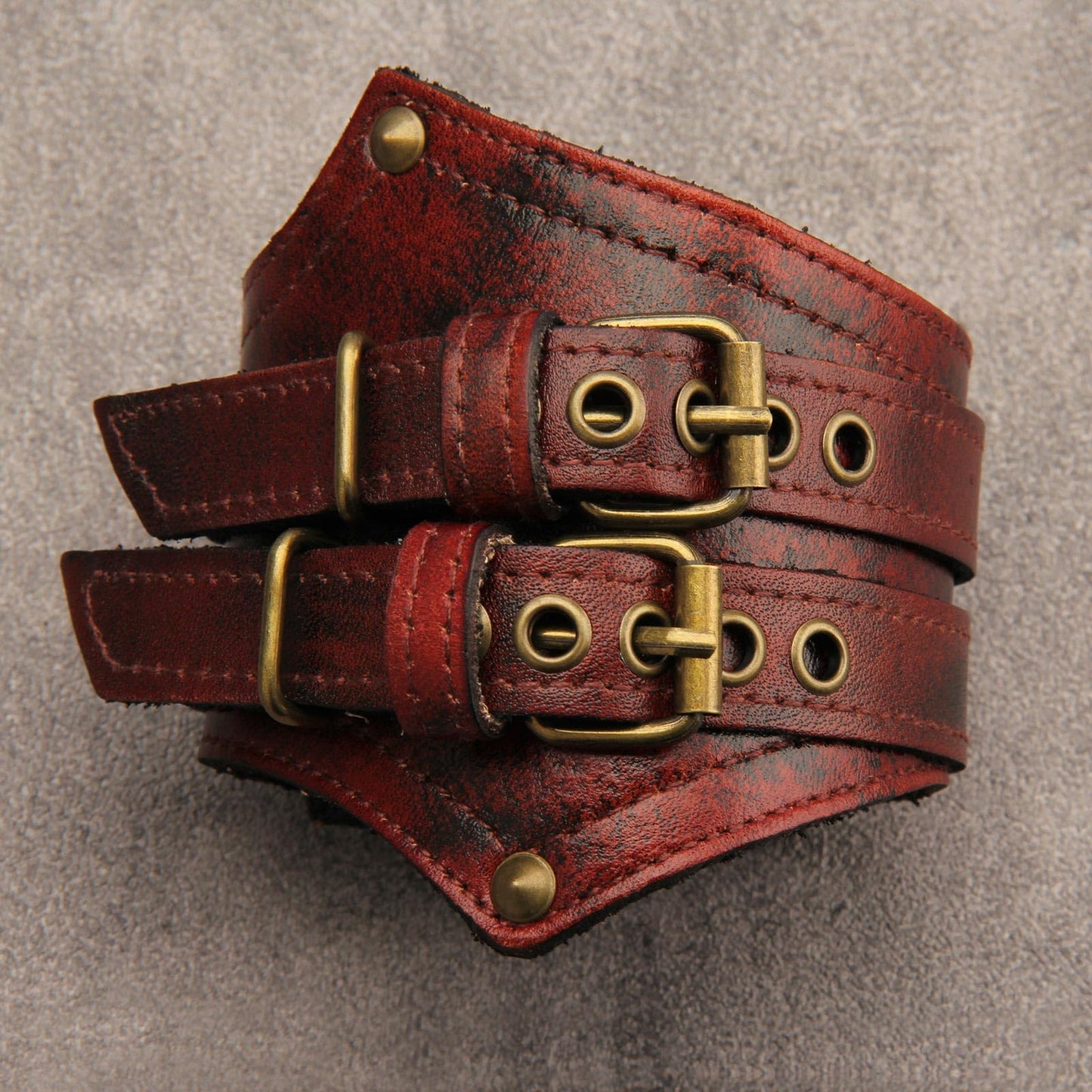 GelConnie Mens Leather Cuff Bracelet Wide Punk Rock Wristband Studded Bracelet Red Adjustable Leather Arm Band