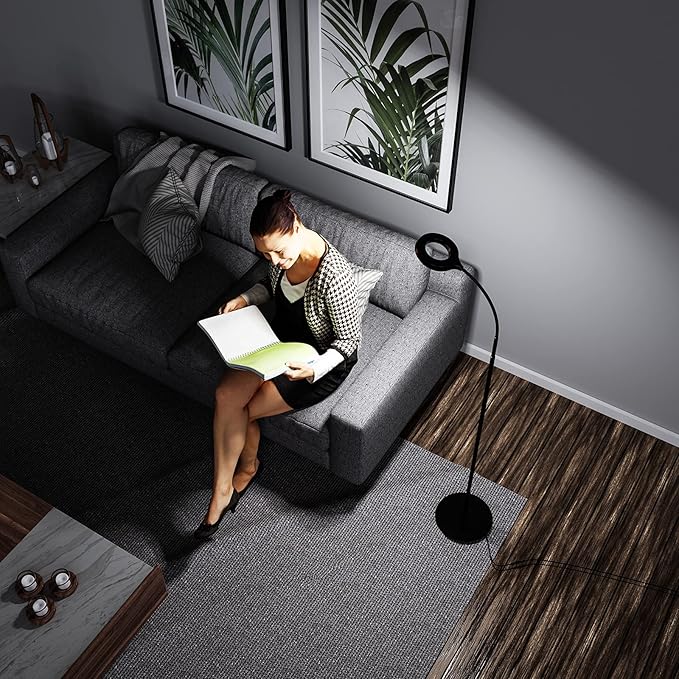 JKSWT LED Floor Lamp, 3 Brightness Levels Eye-Caring Dimmable Standing Reading Lamp 4000K Colors temperatures with Adjustable Gooseneck for Living Room Bedroom Reading - Black