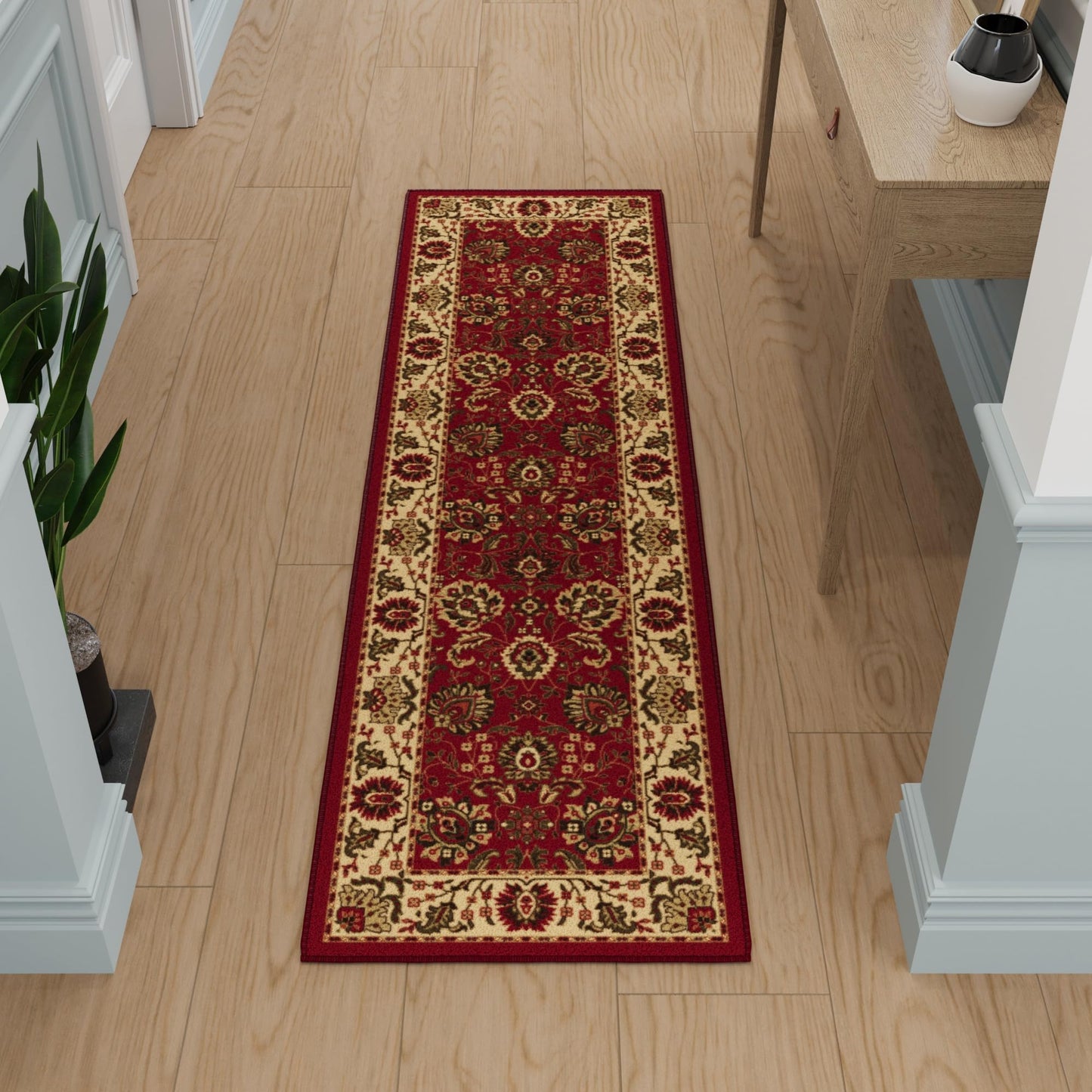 Ottomanson Hallway Runner Rug 1'10" x 6' Non Slip Oriental Area Rugs Easy to Clean Laundry Rug Runner Durable & Pet Friendly Floor Carpet Runners for Hallways Entryway Living Room Kitchen, Red