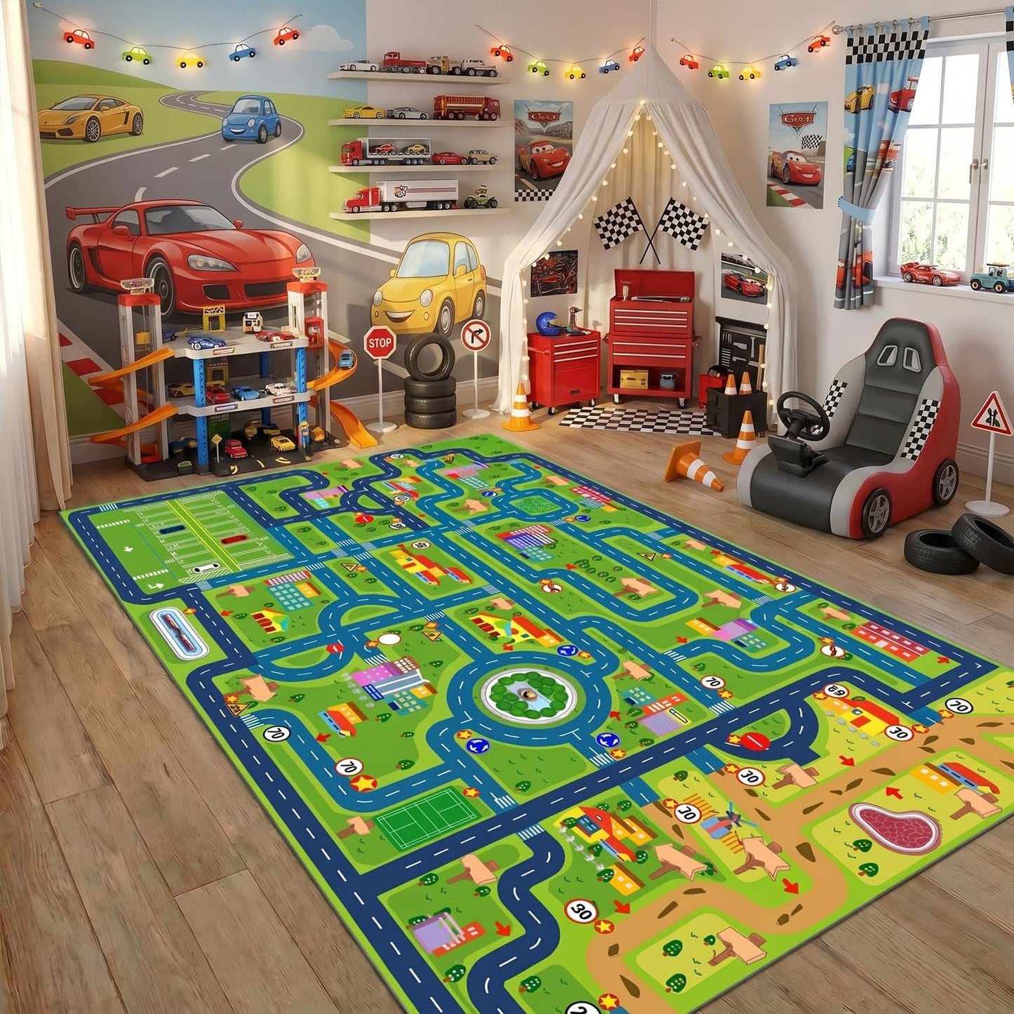 yongjoy Car Rug Road Map Area Rug, 78.7" x 59" Non-Slip Floor Mat