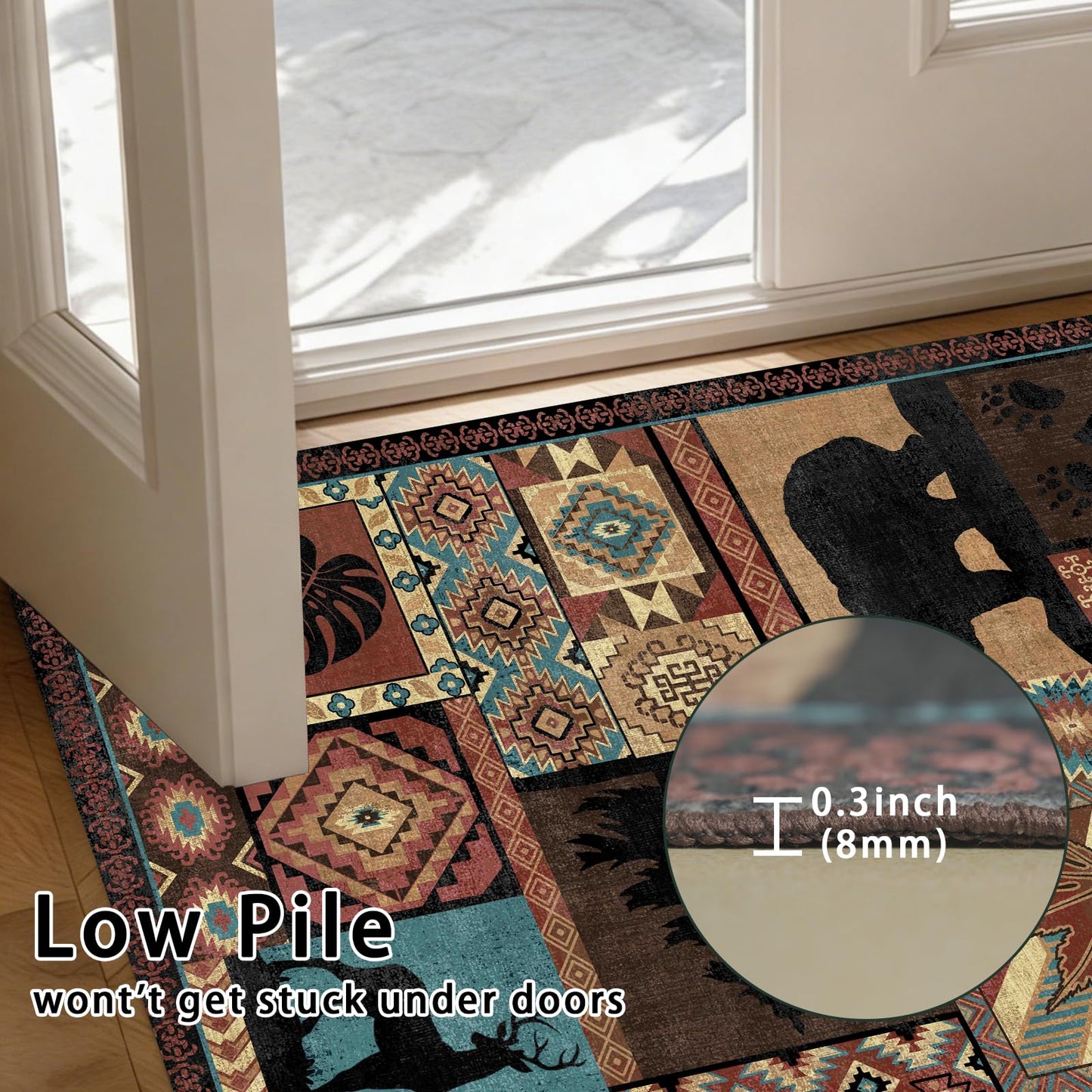 Washable Area Rug 3x5, Rustic Lodge Bear Rugs for Entryway Non Slip Low Pile Southwestern Area Rugs Vintage Large Soft Carpet for Bedroom Office Kitchen Dining Room