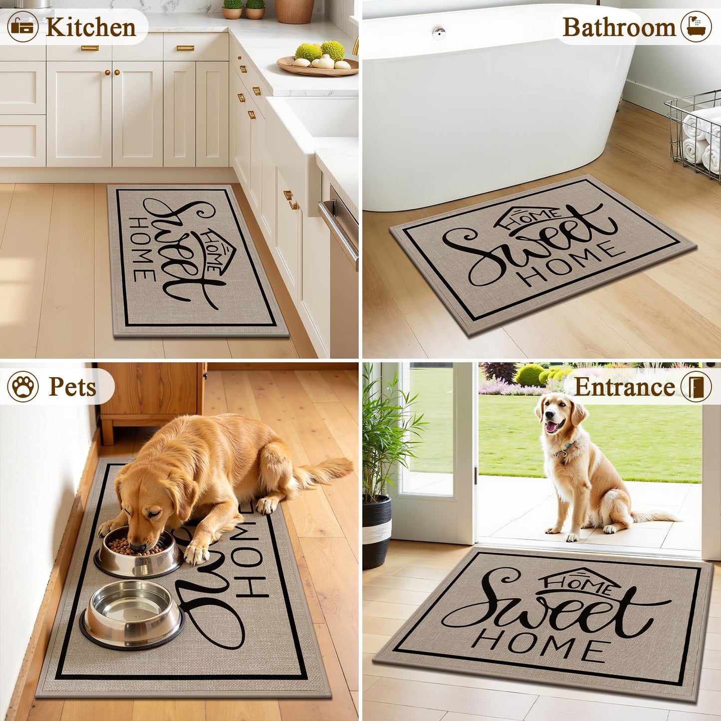 Vaukki Indoor Door Mat 24"x36", Ultra Thin Doormat Indoor Entrance, Non Slip Rubber Backed Inside Welcome Mat for Front Door, Low-Profile Washable Dirt Trapper Entry Floor Mat for Entryway, Sweet Home