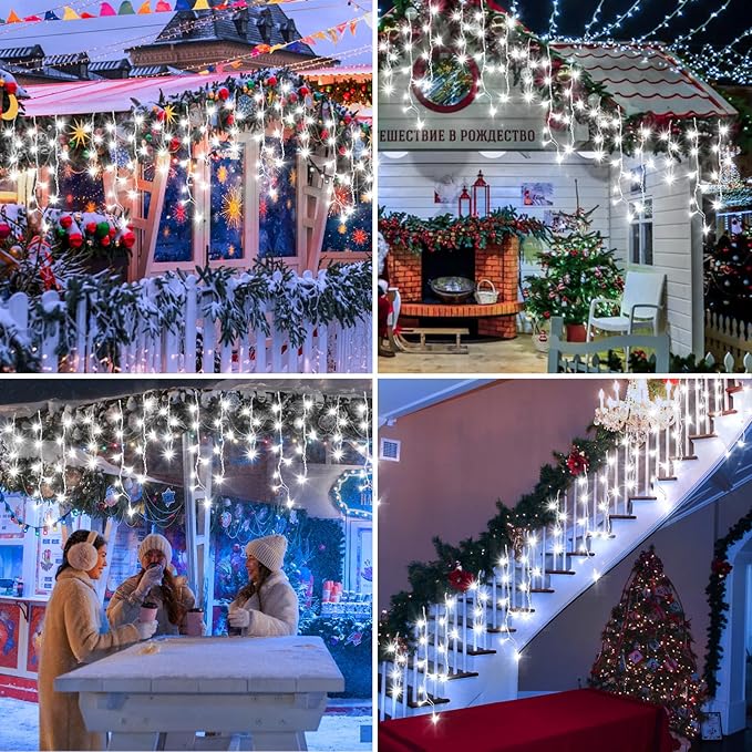 XURISEN 132ft Christmas Lights Decorations Outdoor, 1280 LED 8 Modes Fairy Lights with 240 Drops,Plug in Waterproof Timer Memory Function for Christmas Holiday Wedding Party Decorations(Cool White)