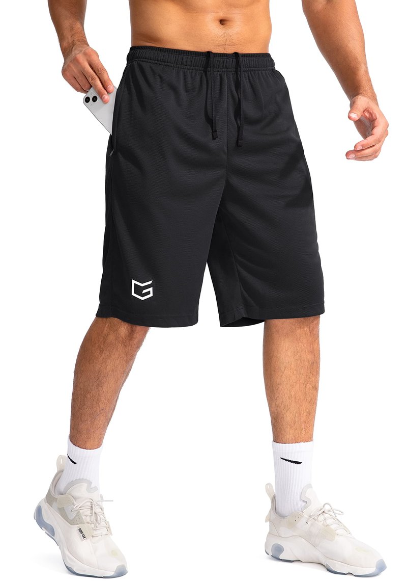 G Gradual Men's Basketball Shorts with Zipper Pockets Lightweight Quick Dry 11" Long Shorts for Men Athletic Gym(Black,XL)