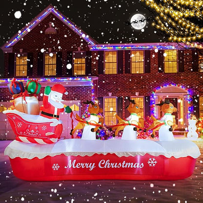 COOLWUFAN 10 FT Christmas Inflatables Outdoor Decorations Santa Claus on The Sleigh with Cute Elks, Blow Up Inflatable Yard Decoration Clearance with Lights for Christmas Party, Outdoor, Garden Lawn