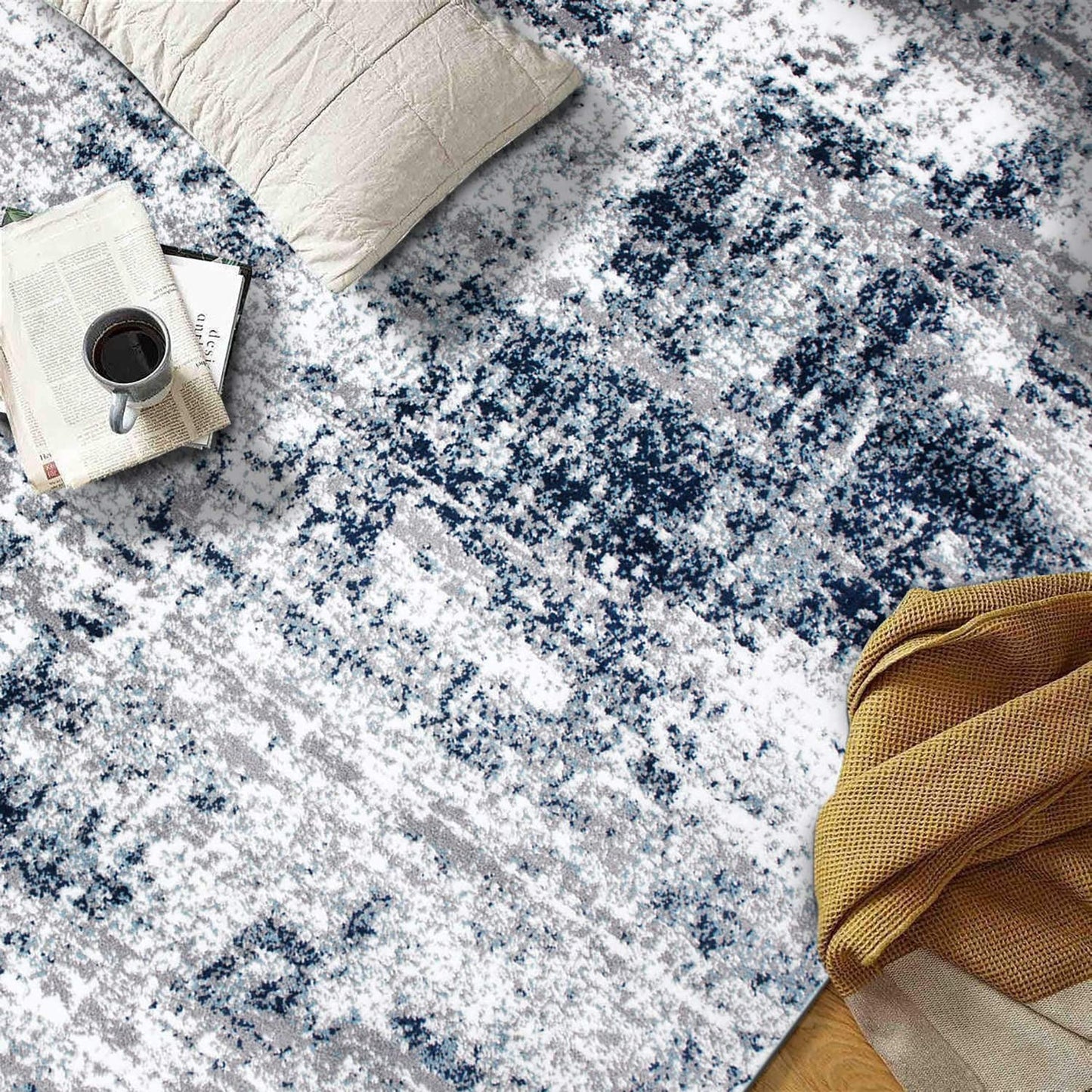 Rugshop Modern Distressed Blue Abstract Oval Area Rug Bohemian Inspired for Dining Room, Living Room and Bedroom 5' x 7' Oval