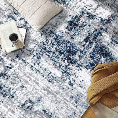 Rugshop Modern Distressed Blue Abstract Oval Area Rug Bohemian Inspired for Dining Room, Living Room and Bedroom 5' x 7' Oval