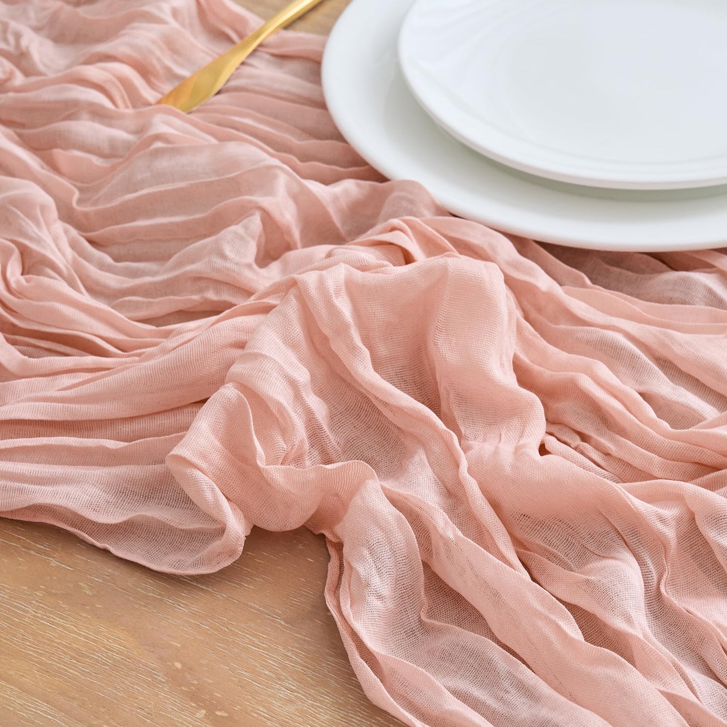 Asee'm Cheesecloth Table Runner 120 Inches Dusty Pink Boho Gauze Cheese Cloth Runner 10FT Rustic Sheer Summer Spring Easter Table Runners for Wedding Baby Shower Holiday Party Decoration