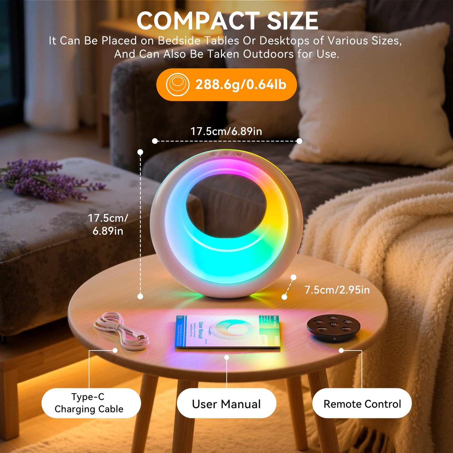 Auxmir LED Night Light Bedside Lamp Touch and Remote Control Dimmable Tabletop 13 RGB Colors Changing 5 Brightness Adjustable Rechargeable Portable Lamp for Baby Kids Nursery Bedroom Bathroom Camping