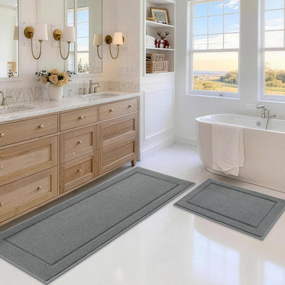 JSEI Non-Slip Bathroom Rugs, Self Adhesive No Sliding Bath Rugs Set of 2, Machine Washable Absorbent Bath Mat Set for Tub Shower & Single Sink 20”x32”+20”x48”, Beige, Diamond Pattern