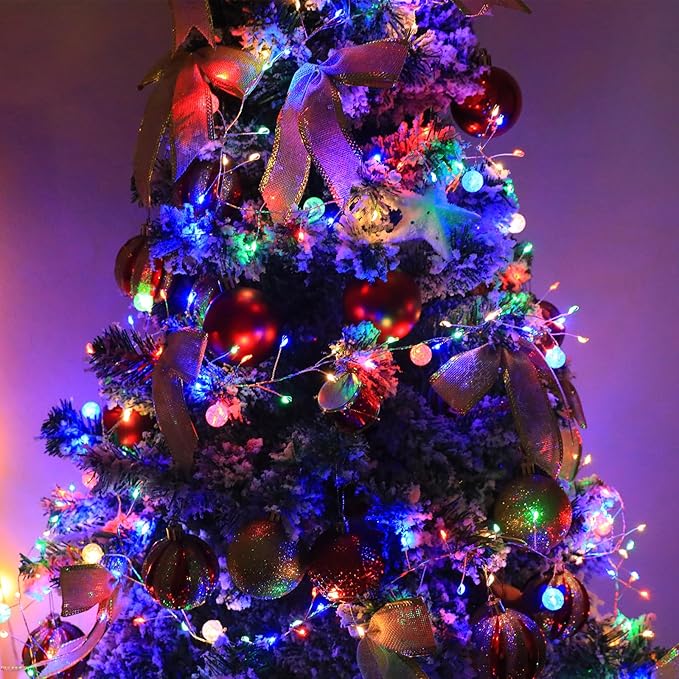 Copper Wire Firecracker Christmas Lights, 6FT 120LED Battery Operated Twinkle Cluster Fairy Lights for Christmas Tree with Remote for Bedroom Dorm Wreath DIY Wedding Christmas Decoration