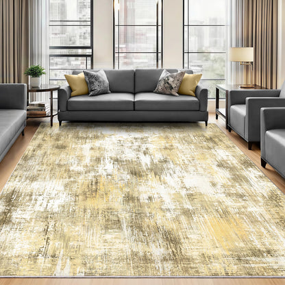 8x10Ft Living Room Rugs Non-Slip Modern Abstract Rug Washable Rugs Carpet for Bedroom Pile Rug for Living Room，Bedroom, Dining Room, Kids Playroom, Home Office Yellow