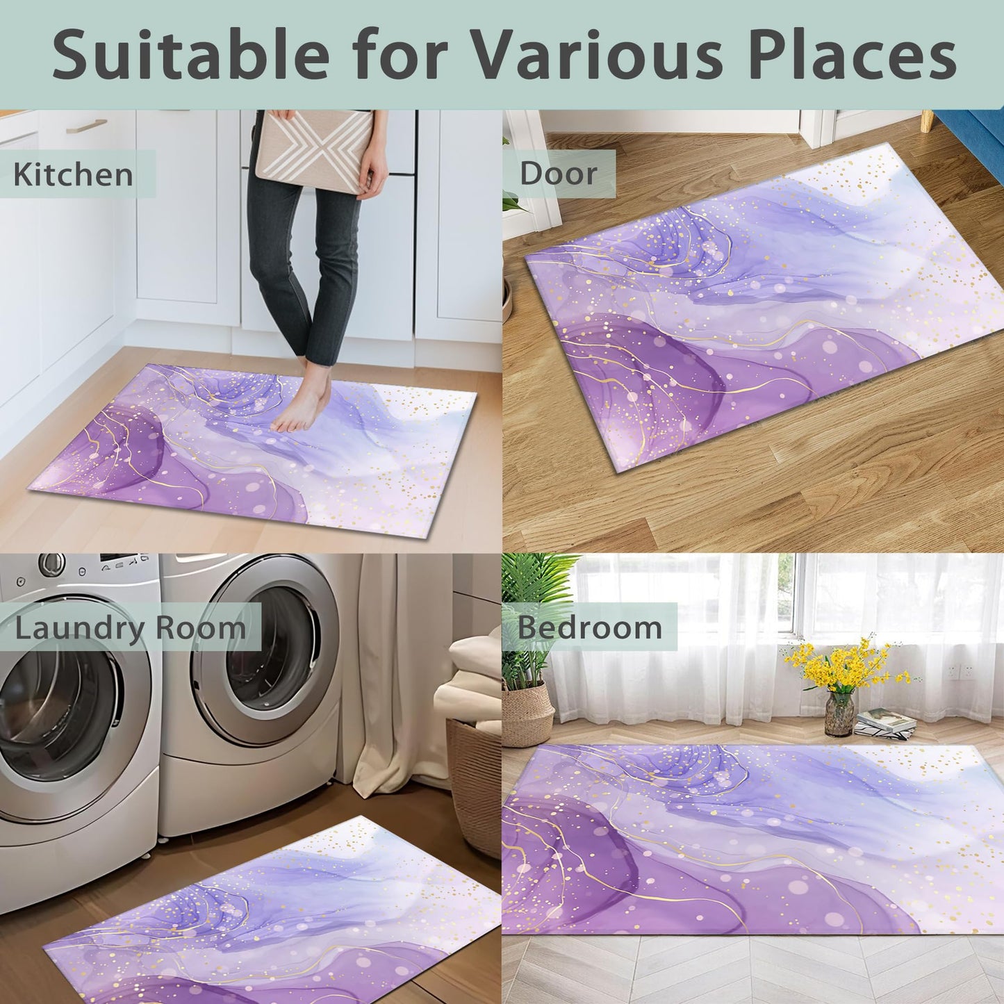 IGPPDO Door Mat, Gilded Violet Marble Front Door Mat 17''x30'', Doormats Indoor Entrance, Welcome Entry Mat,Outdoor Welcome Mat,Low-Profile Floor Rugs for Entry Patio