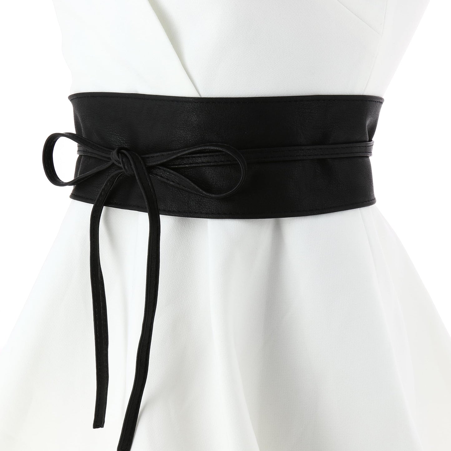 FASHIONGEN Obi Belt for Women – Wide Waist Belt in Faux Leather, MICA - Black, Large/X-large