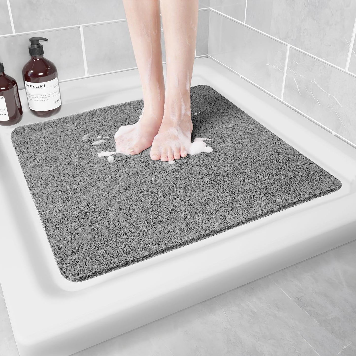 Hargiis Non Slip Shower Mat, Anti Slip Bath Mat, Quick Drying Bath Tub Mats, Foot Scrubber Mat, Anti Slip Mat for Tub, Floor, Bathroom, Home, Kitchen, Hotel (Grey 24”x24”)