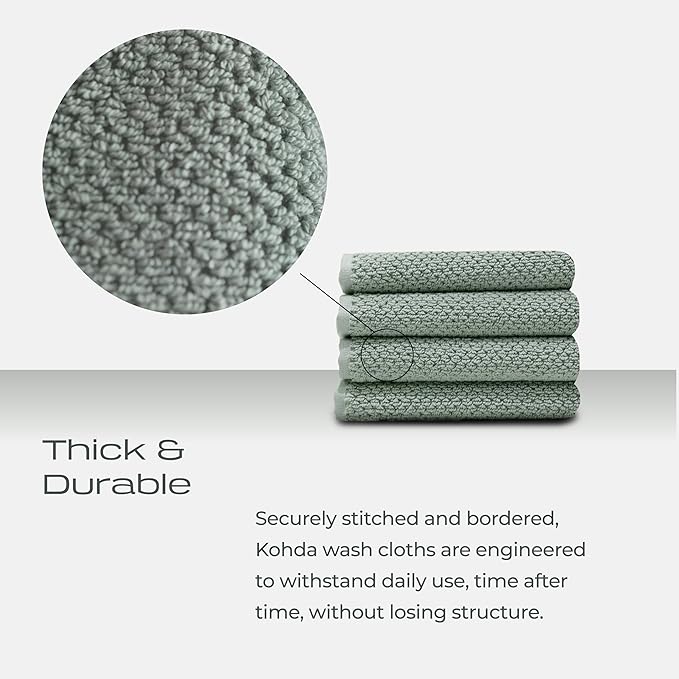 Luxury Silver-Infused Sage Green Washcloth Set of 4, 12.9"x12.9"